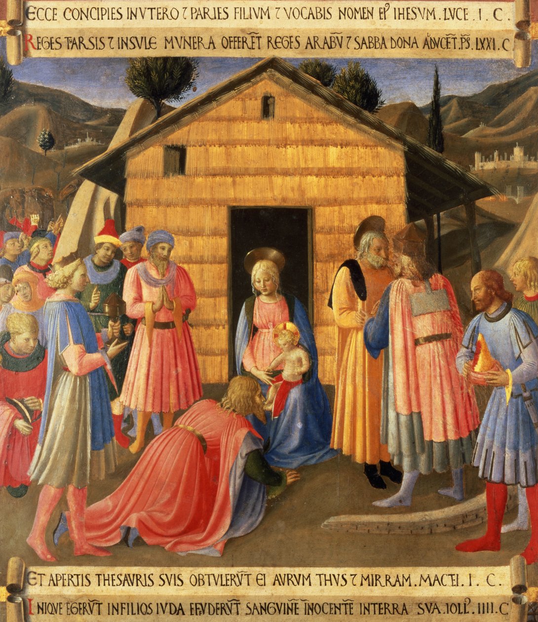 Klanění tří králů, detail z prvního panelu Stříbrné pokladnice Santissima Annunziata, kolem 1450-53 (tempera na panelu) od Fra Angelico