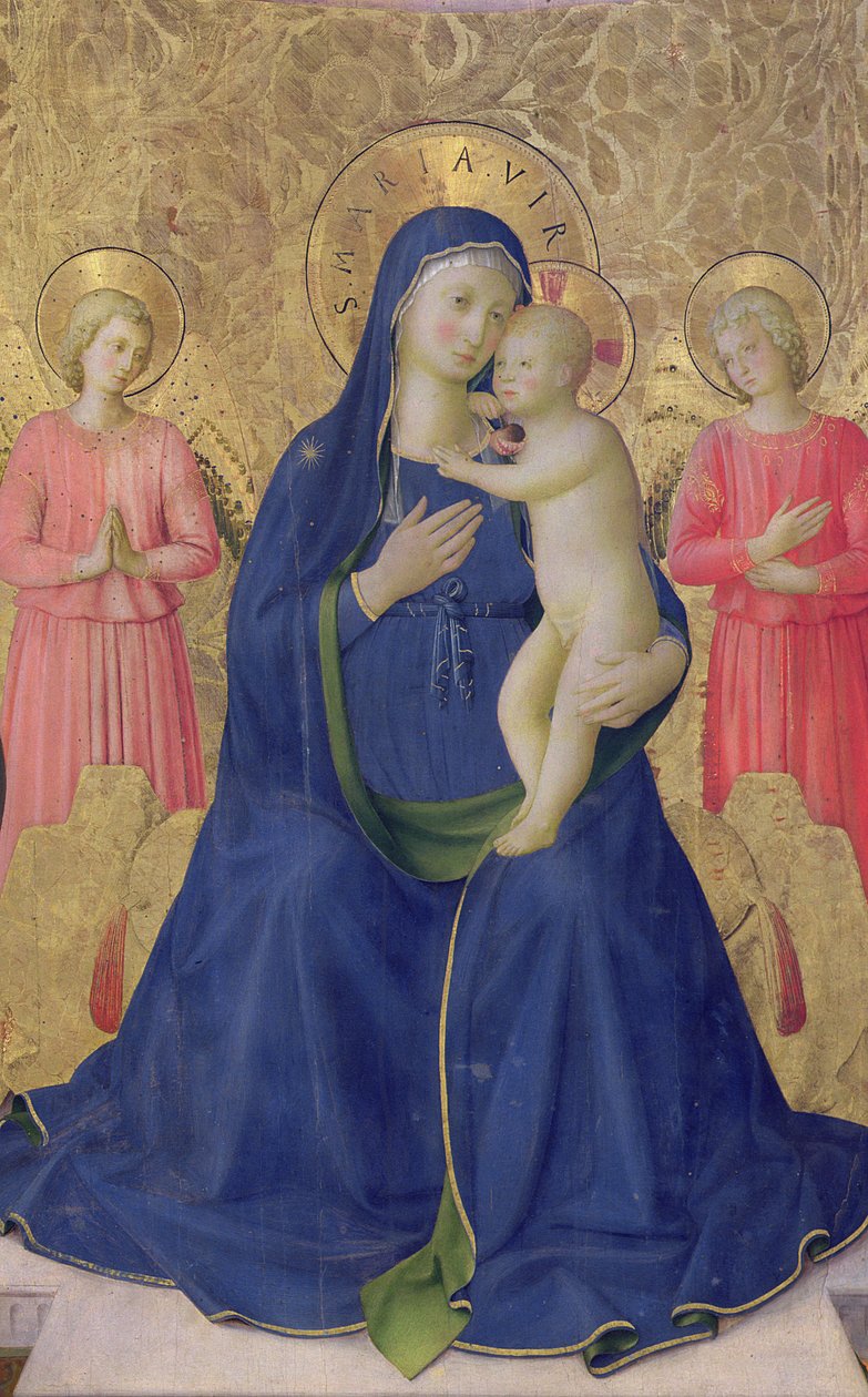 Oltářní obraz Bosco ai Frati: Panna s dítětem na trůně a dvěma anděly, 1452 tempera na desce detail 43968 od Fra Angelico