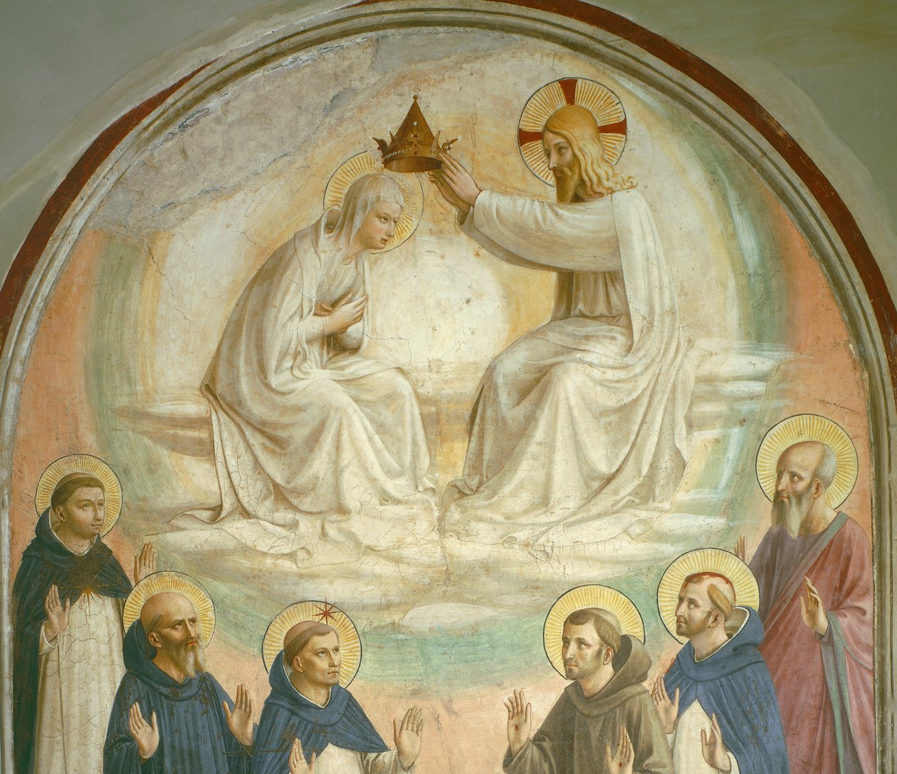 Korunovace Panny Marie se svatými Tomášem, Benediktem, Dominikem, Františkem, Petrem mučedníkem a Pavlem, 1442 (detail z 43883) od Fra Angelico
