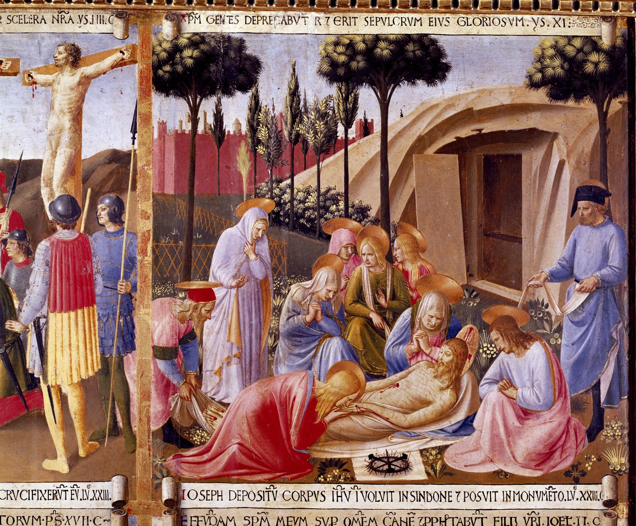 Uložení, detail ze čtvrté desky Stříbrné pokladnice Santissima Annunziata, asi 1450-53 (tempera na desce) od Fra Angelico