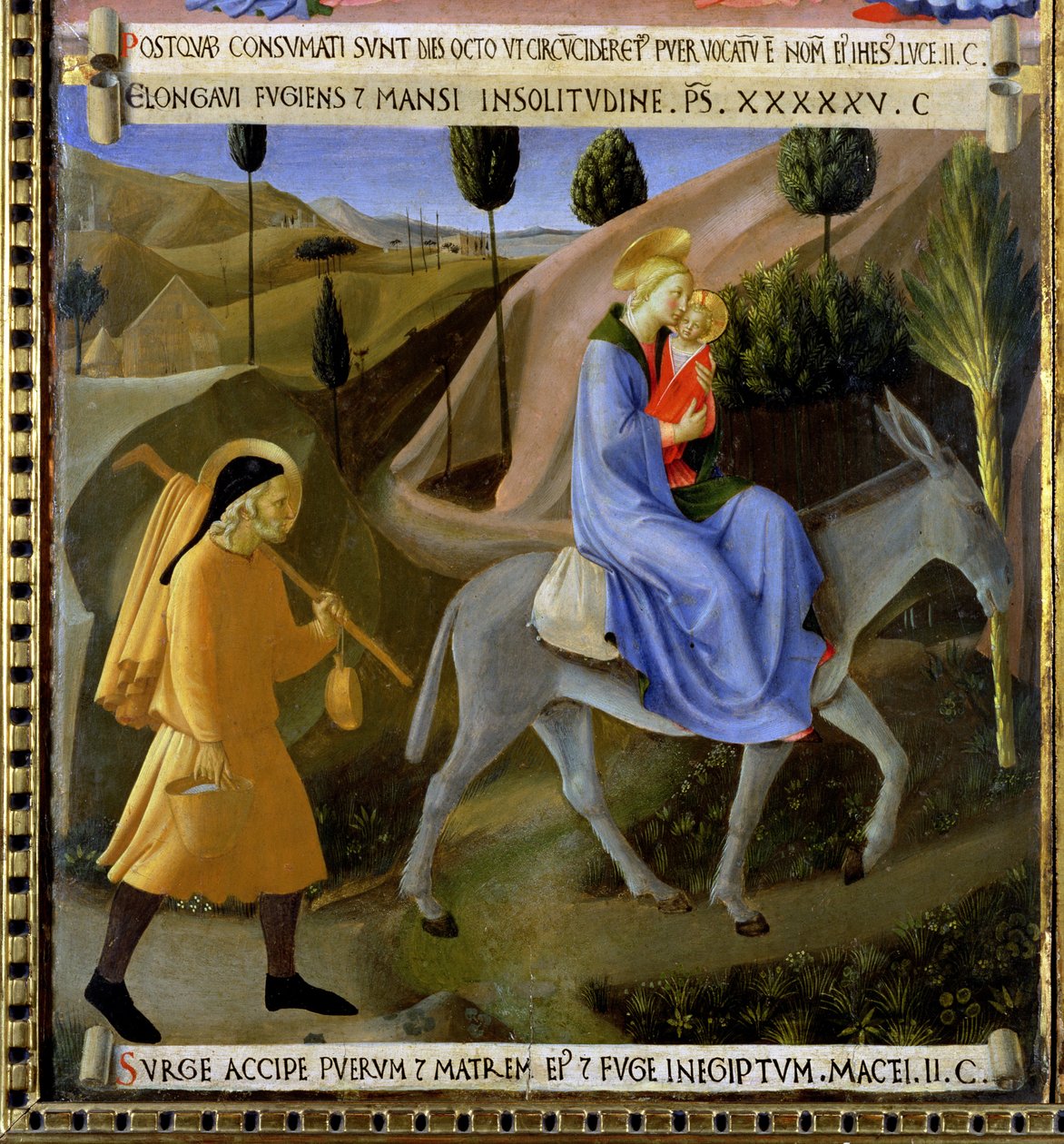 Útěk do Egypta, detail z prvního panelu Stříbrné pokladnice Santissima Annunziata, kolem 1450-53 (tempera na panelu) (viz také 165880 a 98902) od Fra Angelico