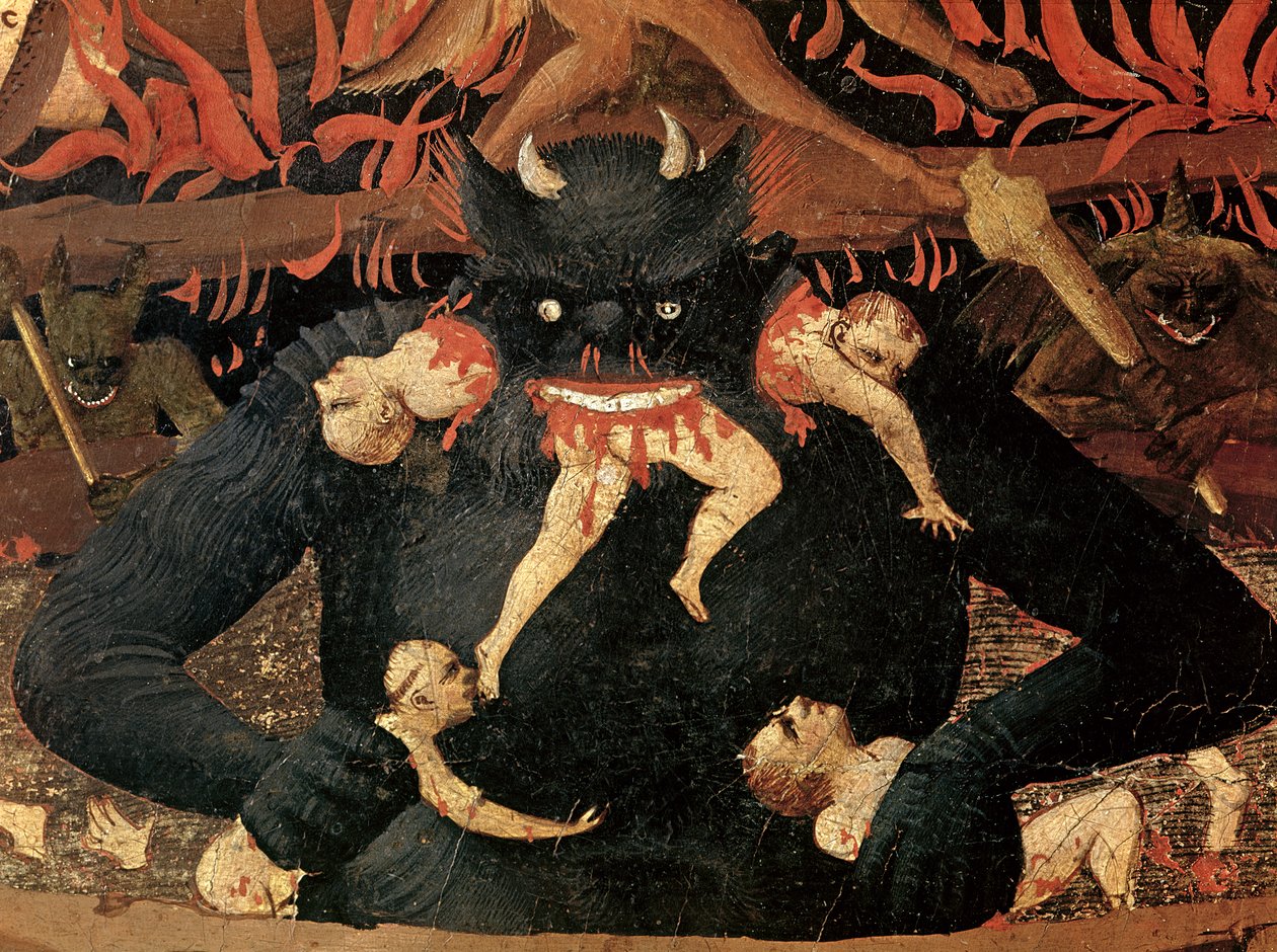 Poslední soud, detail Satana požírajícího zatracené v pekle, c.1431 od Fra Angelico