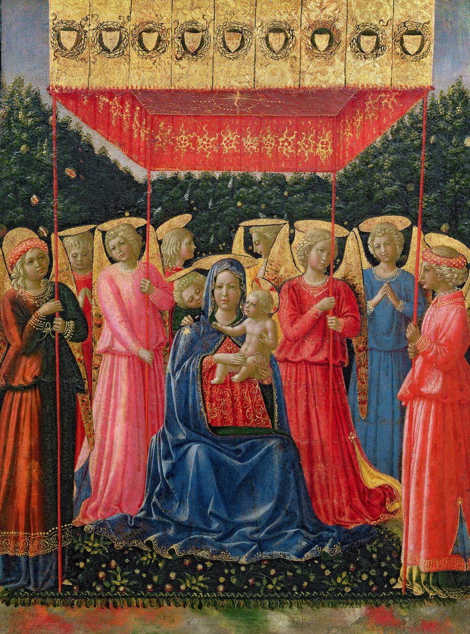 Panna a dítě s anděly, kolem 1440-50 (tempera na panelu) od Fra Angelico