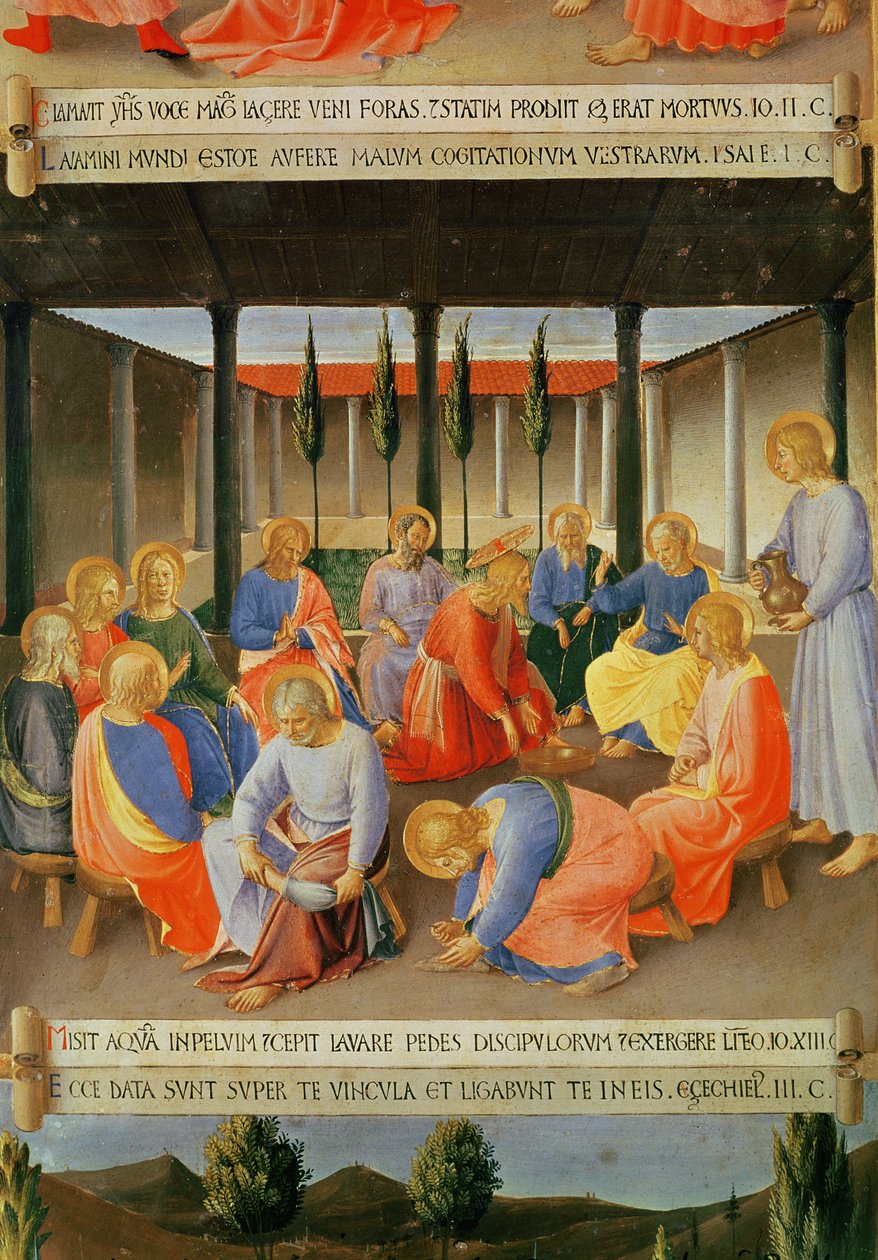 Mytí nohou, detail z panelu tři Stříbrného pokladu Santissima Annunziata, kolem 1450-53 (tempera na panelu) od Fra Angelico