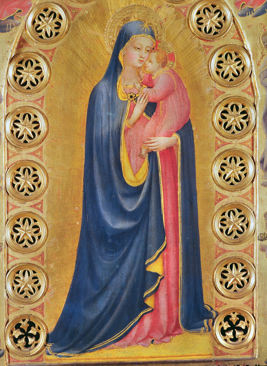 Panna a dítě nazývané také Panna a hvězda (detail Panny Marie) (olej a plátkové zlato na dřevě) od Fra Angelico