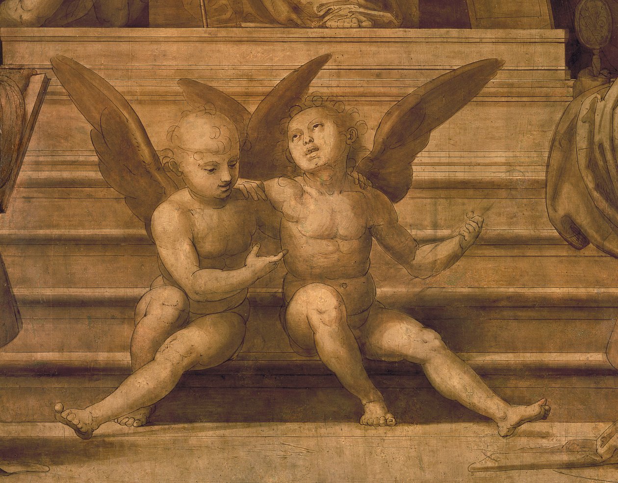 Detail dvou andělů z Palazzo del Gran Consiglio pero a praní od Fra Bartolommeo
