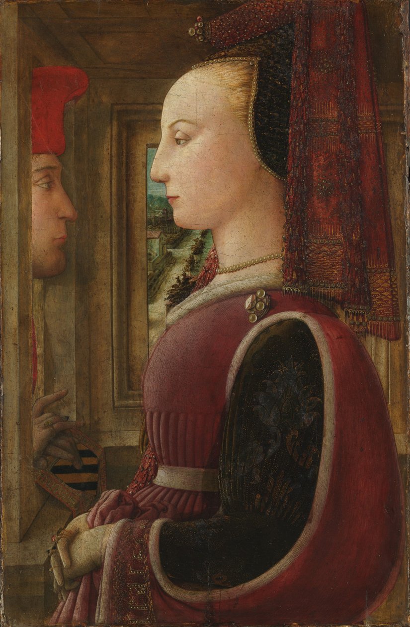 Portrét ženy s mužem v křídle, cca 1440 (tempera na dřevě) od Fra Filippo Lippi