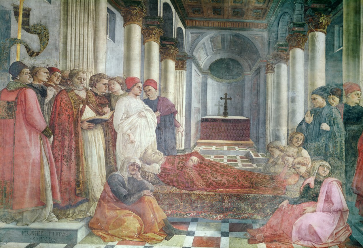 Pohřeb sv. Štěpána, detail z cyklu Životy sv. Štěpána a Jana Křtitele, z hlavní kaple, 1452-65 od Fra Filippo Lippi