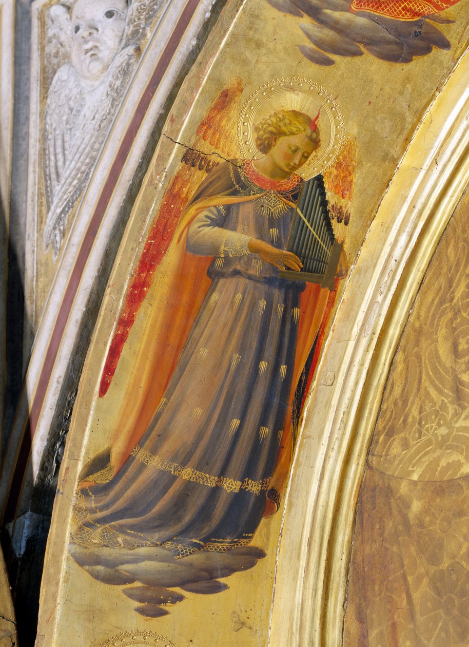 Anděl s varhanami, detail z Triptychu Linaiuoli, 1433 (tempera na panelu) od Fra Angelico