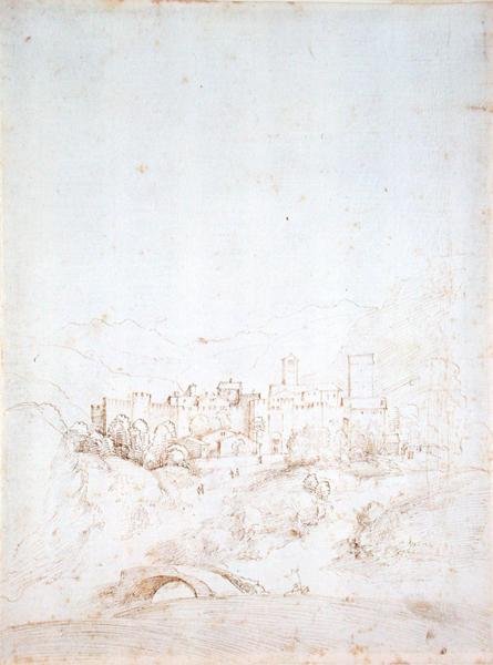 Italské kopcovité město (recto) (pero, hnědý a černý inkoust na papíře) (viz 152661) od Fra Bartolomeo