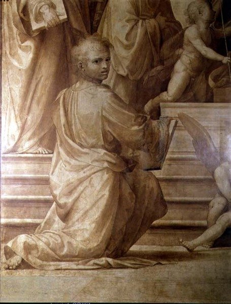 Oltář Velké rady, detail zobrazující mladého klečícího světce od Fra Bartolomeo