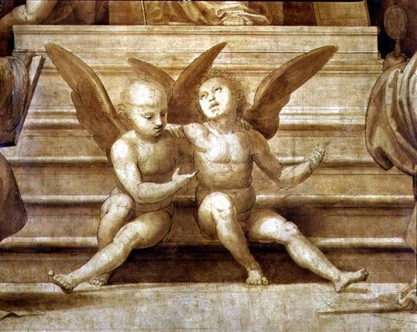 Oltář Velké rady, detail zobrazující dva cherubíny od Fra Bartolomeo