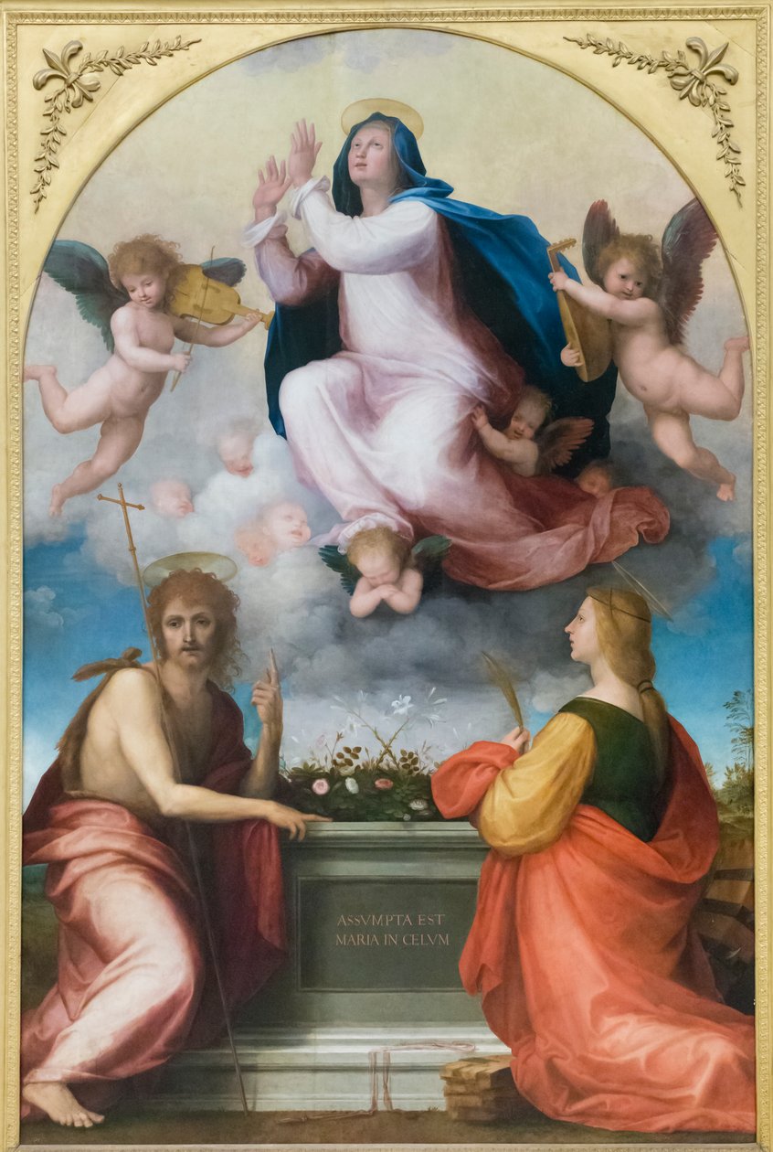 Neitsyt taivaaseenastuminen Pyhän Johannes Kastajan ja Pyhän Katariina Aleksandrialaisen kanssa od Fra (1472 1517) Bartolomeo