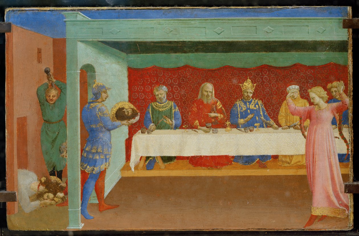 Predella oltářního obrazu: Jana Křtitele a svátek herodesa, kde Salome tančí... od Fra (c.1387 1455) Angelico