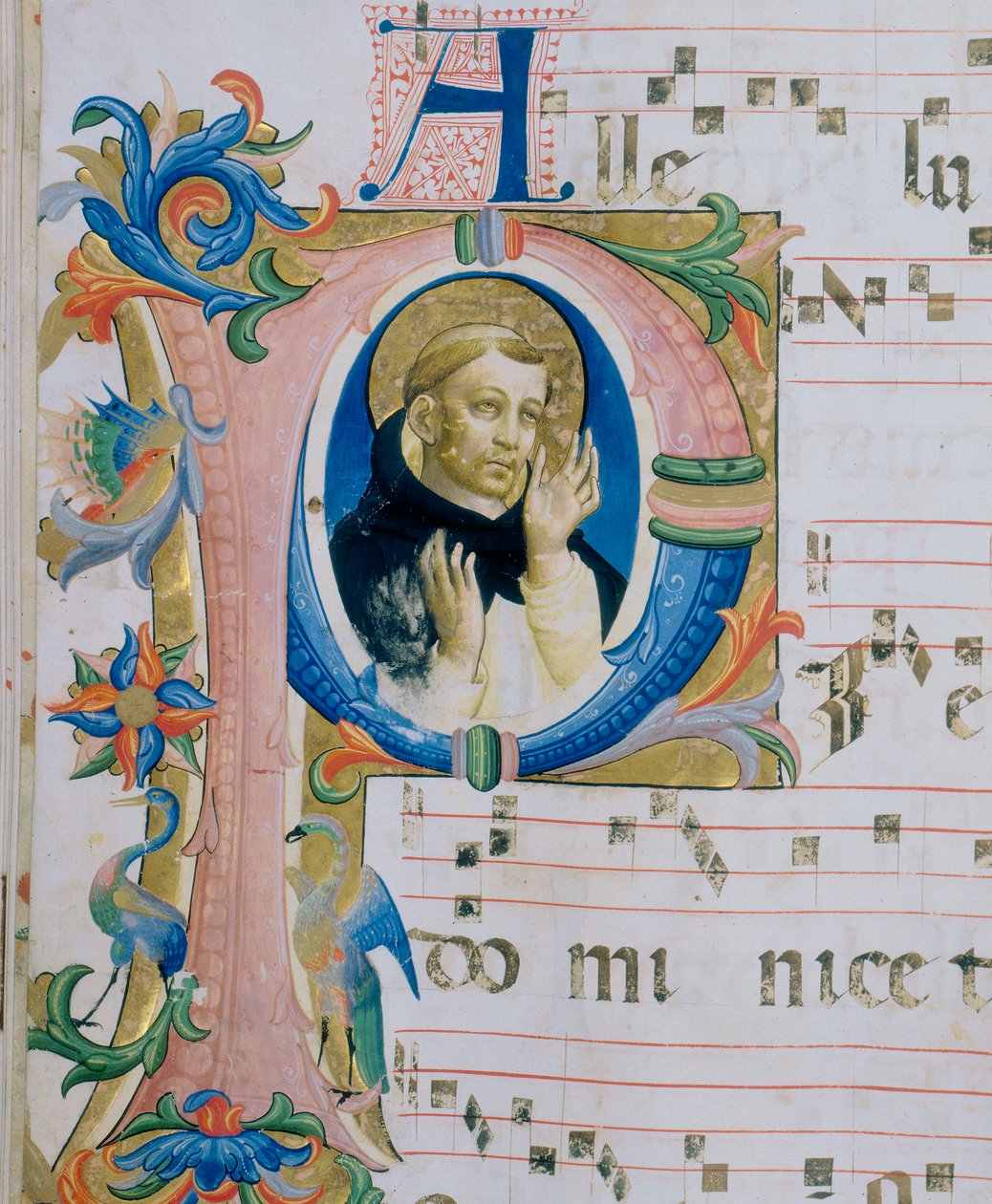 Dominikánský svatý. Ilustrovaná miniatura v misálu (cca 9, verso) od Fra  Angelico