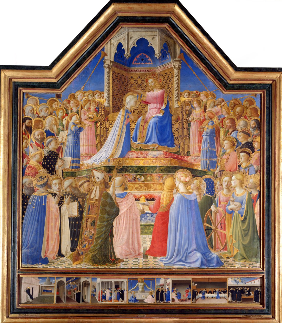 Korunovace Panny Marie, kolem 1430-32 (tempera na panelu) - „“Korunovace Panny Marie““ Malba Guida di Pietro (nebo Fra Giovanni da Fiesole) od Fra Angelico ou il Beato (1387-1455) 15. stol. Slunce. 2,09x2,06 m Paříž, musee du Louvre. od Fra  Angelico