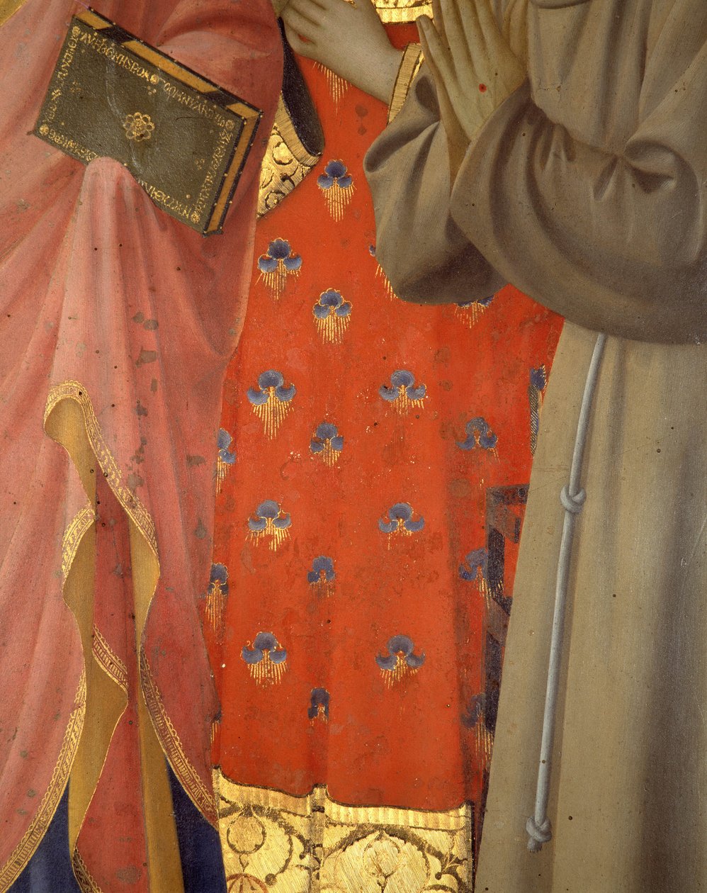 Detail oltáře Annalena. Tunika a oděv svatého Jana Evangelisty, Saint Laurenta a Saint Francois (tempera na dřevě) od Fra  Angelico