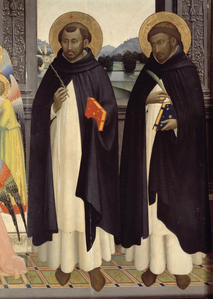 Detail svatého Dominika a svatého Petra mučedníka. Polyptych svatého Dominika. 1428-1430 (tempera na dřevě) od Fra  Angelico