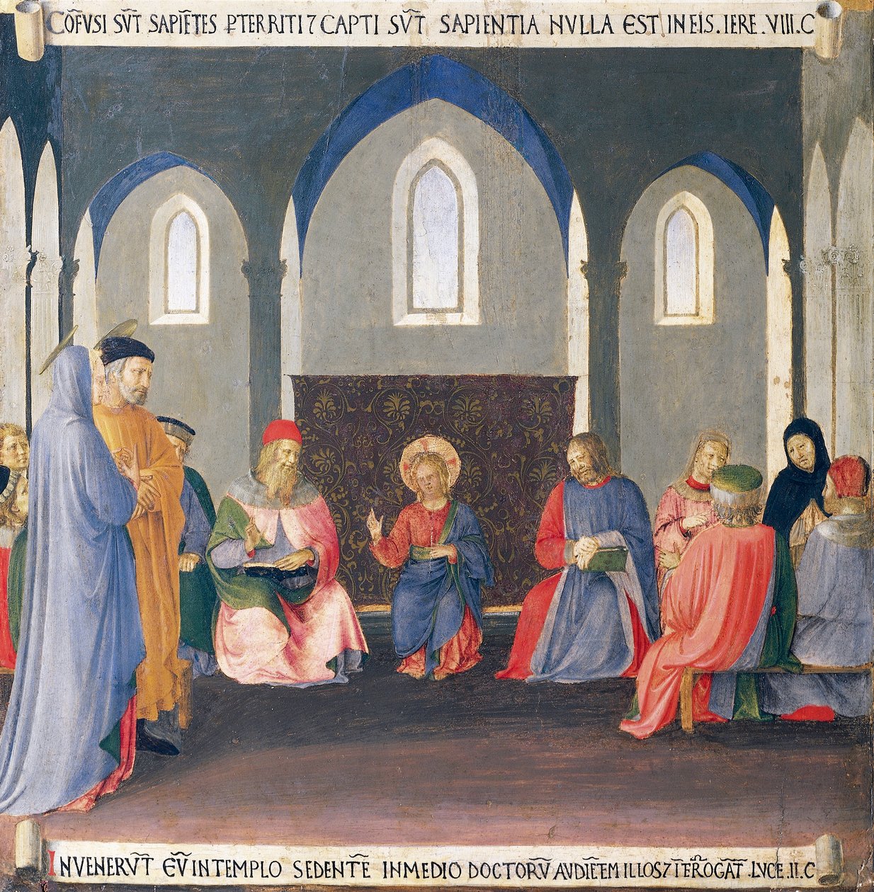 Vložka zobrazující spor s lékaři v chrámu, panel z Armadio degli Argenti (Stříbrná truhla) se životem Ježíše od Fra (c.1387 1455) Angelico