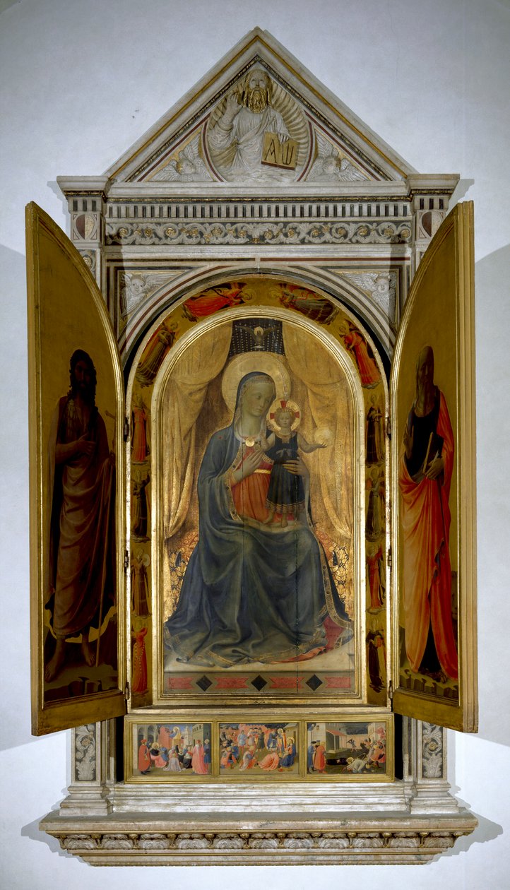 Oltářní obraz (otevřený): Panna a dítě. (Malování na dřevo od Fra  Angelico