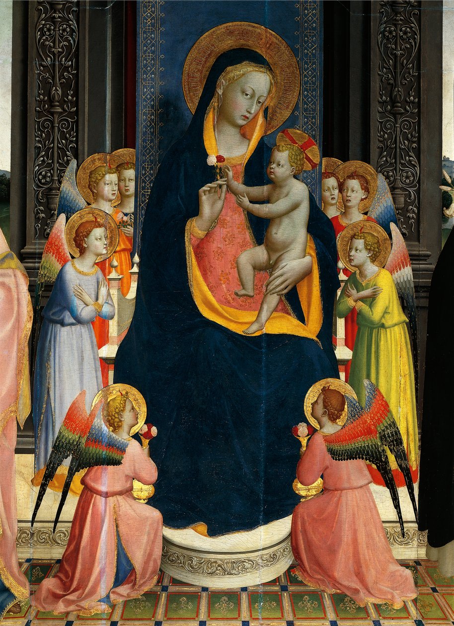 Madonna a dítě na trůnu se svatými od Giovanniho da Fiesole známého jako Fra Angelico (1400-cca 1455), tempera na dřevě, detail od Fra (c.1387 1455) Angelico