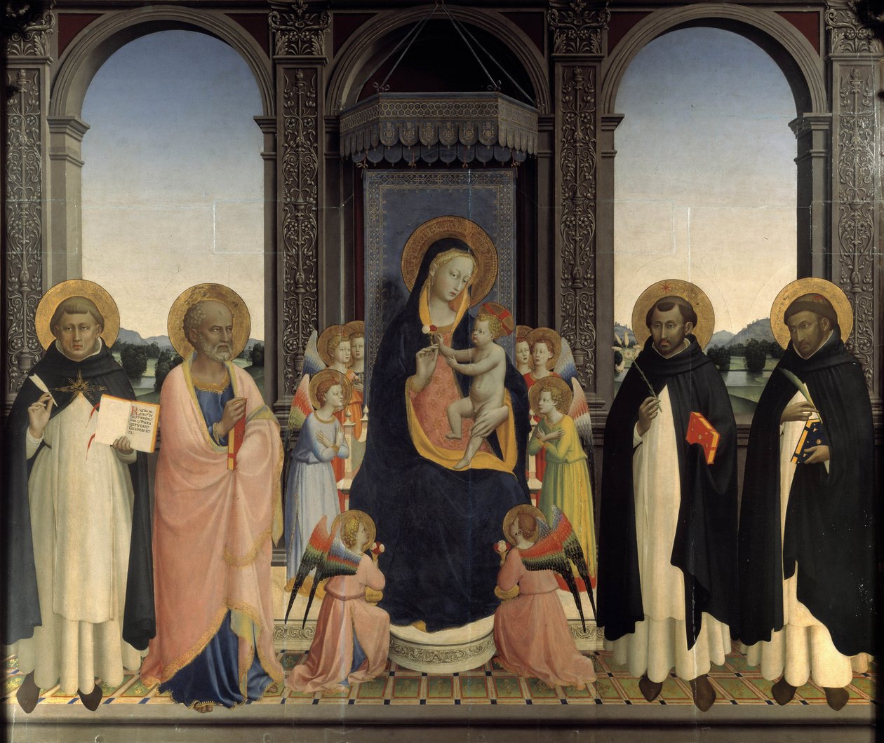 Polyptych svatého Dominika - svatý Tomáš Akvinský a svatý Barnabe, svatý Dominik a svatý Petr mučedník od Fra  Angelico