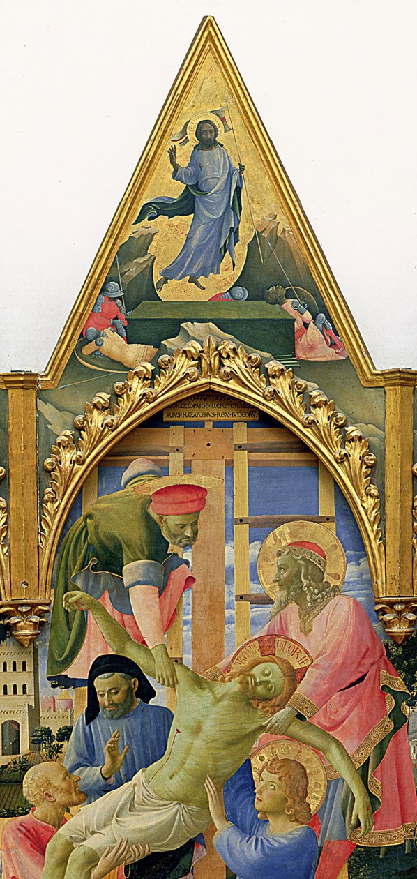 Oltář Santa Trinita, rám a vrcholy od Lorenza Monaca (Piero di Giovanni) (asi 1370-1425) dokončeno kolem roku 1434 (tempera a zlato na panelu) (detail 43967) od Fra  Angelico