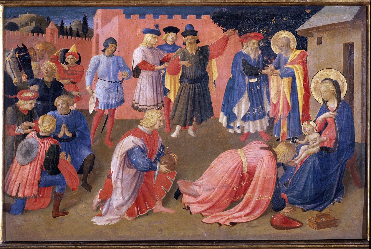 Klanění mágů. Tabernacle of Linaioli (Malba na dřevě od Fra  Angelico