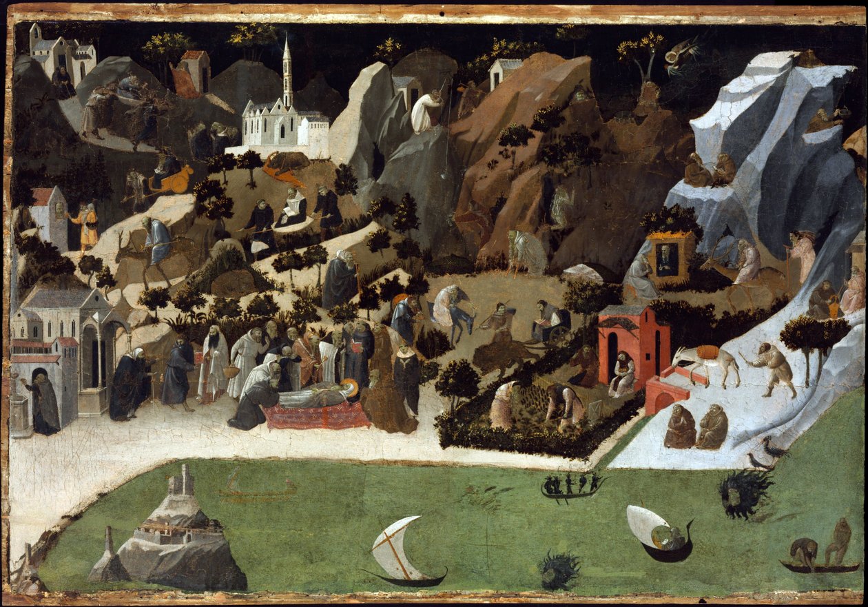 Thebaide - Scény ze života otců pouště (Thebaid) - Obraz Fra Giovanni (Guido di Pietro) od Fra Angelica (1387-1455) - 1420 - Tempera na panelu - 73,8x1 cm - Muzeum umění, Budapešť od Fra (c.1387 1455) Angelico
