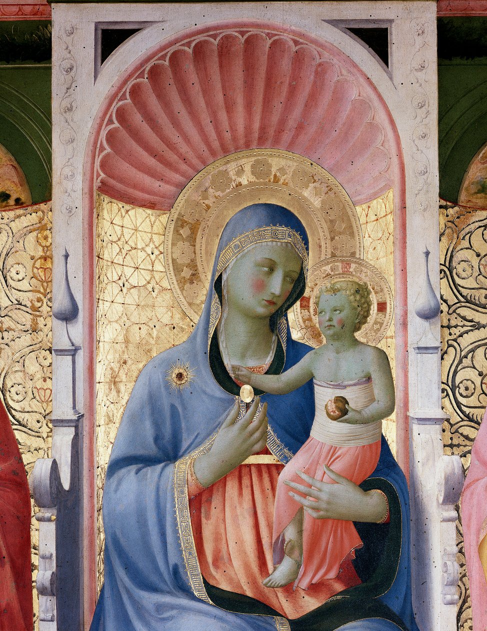 Panna s dítětem. Detail oltářního obrazu Annalena (dřevomalba od Fra  Angelico