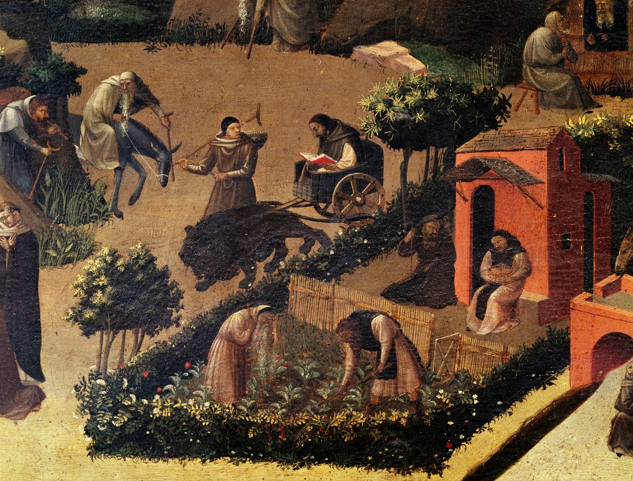 Mniši při práci, detail z La Thebaid od Fra (c.1400 55) Angelico