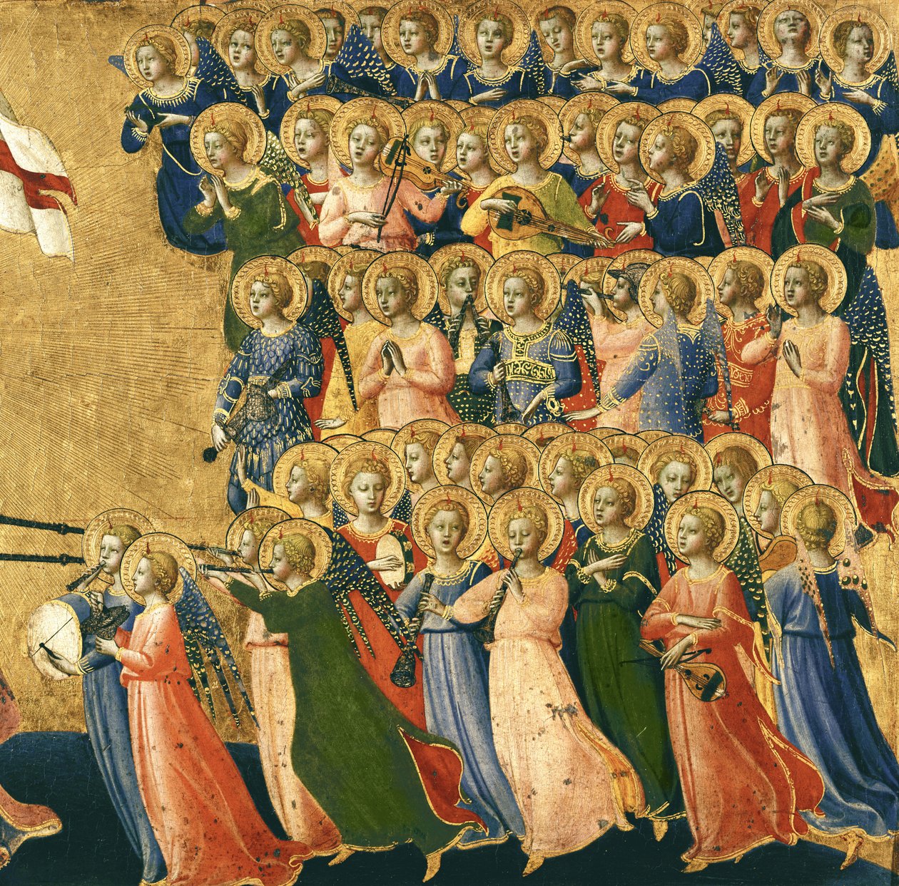Kristus oslaven na dvoře nebes, detail hudebních andělů z pravé strany, 1419-35 (tempera na panelu) (detail 4052) od Fra Angelico