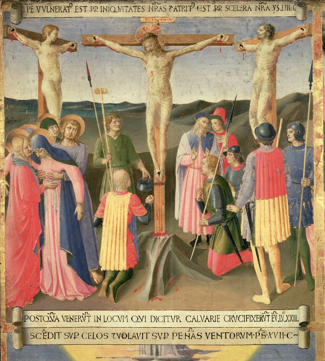 Kristus na kříži mezi dvěma zloději, detail ze čtvrtého panelu Stříbrného pokladu Santissima Annunziata, kolem 1450-53 (tempera na panelu) od Fra Angelico