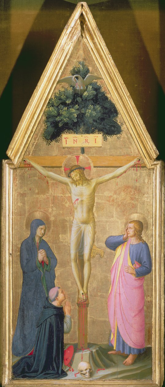 Kristus na kříži mezi Pannou a kardinálem Torquemadou a sv. Janem Evangelistou, kolem 1446 (tempera na panelu) od Fra Angelico