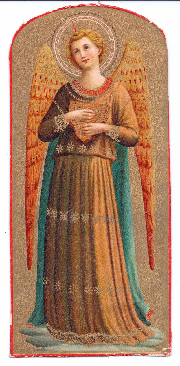 Barevný litotisk Fra Angelico anděl hudební nástroj, c. 1910 od Fra Angelico