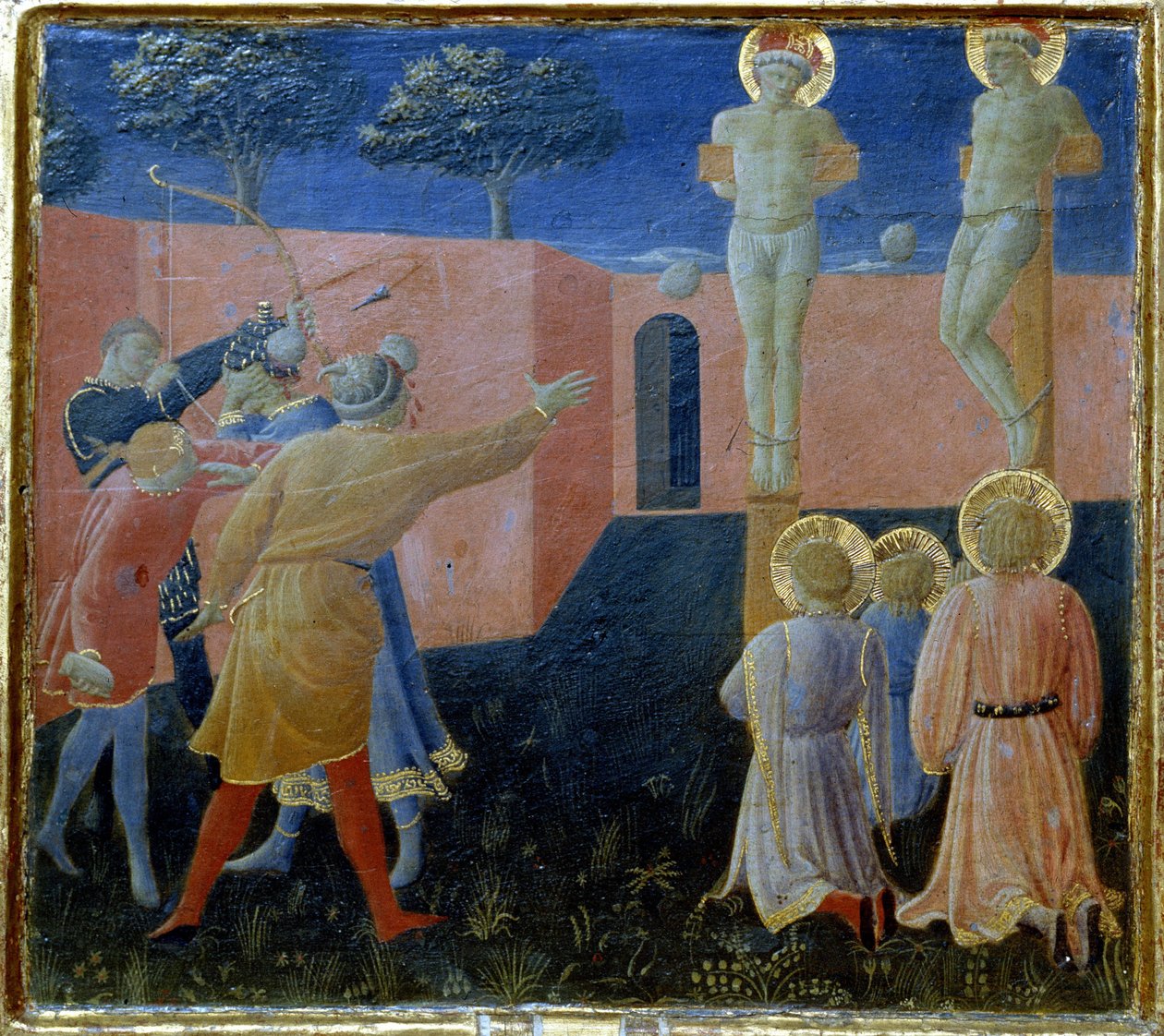 Ukřižování a kamenování svatého Kosma od Fra Angelico