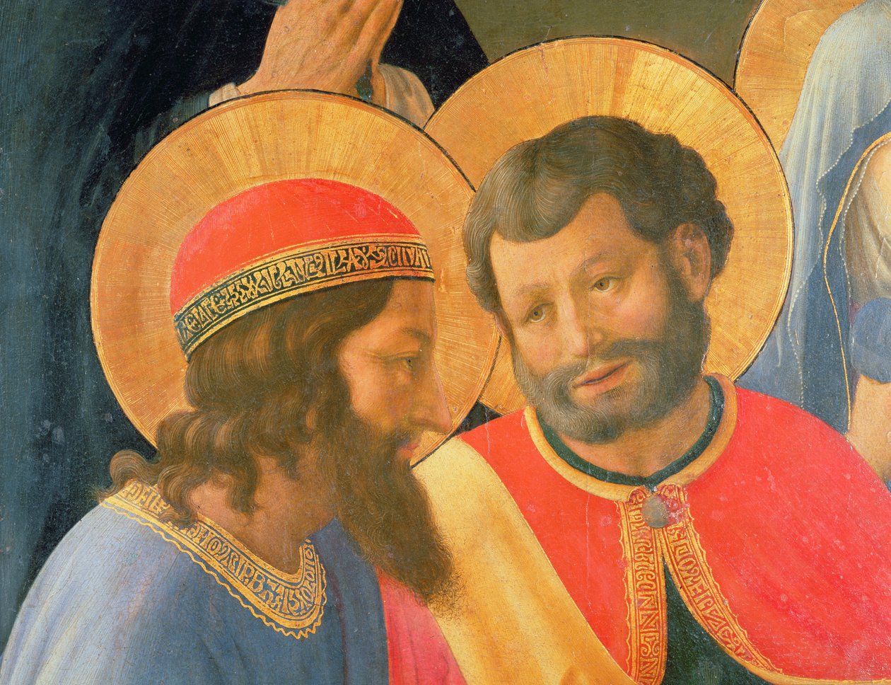 Výklad z kříže, detail dvou světců, 1436 tempera a zlato na desce od Fra Angelico