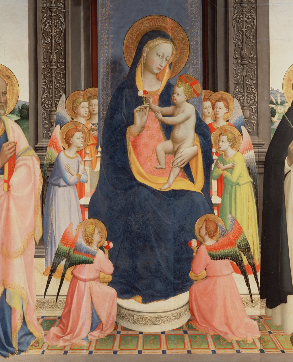 Detail z Politico Di San Domenico zobrazující Pannu a Dítě trůnící s osmi anděly, kolem 1422 (tempera na panelu) (viz také 43912, 238446) od Fra Angelico