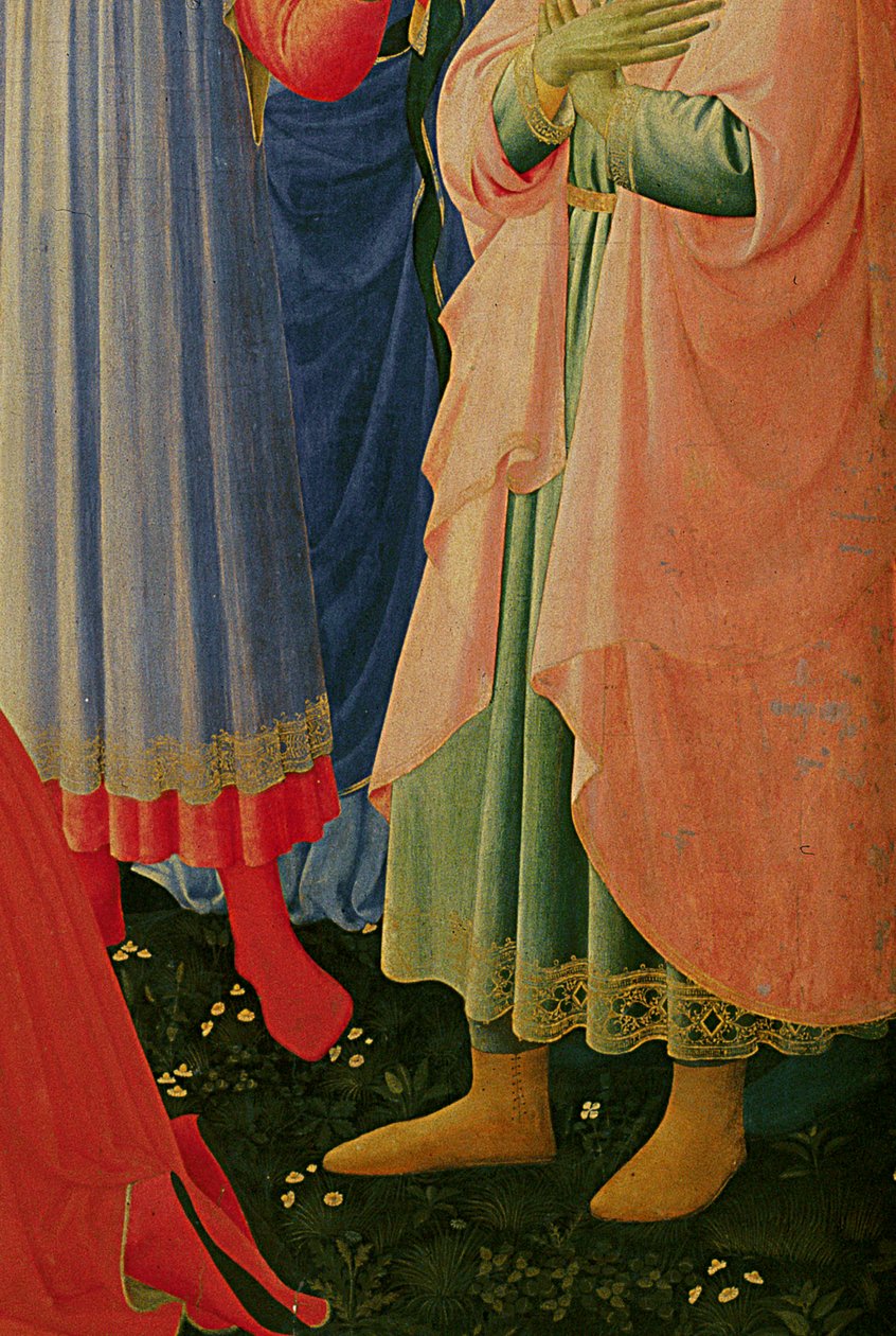 Detail oltářního obrazu Santa Trinita, rámu a vrcholů od Lorenza Monaca od Fra Angelico