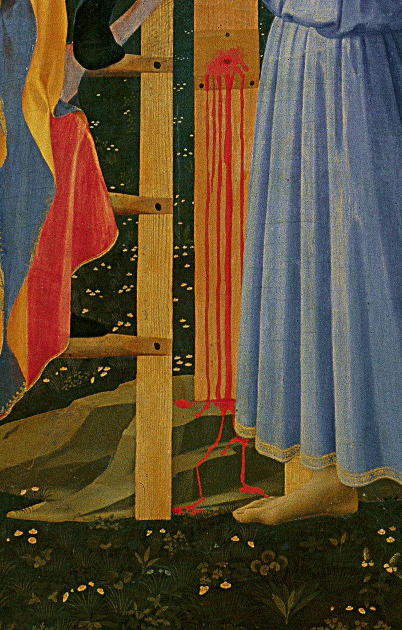 Detail oltářního obrazu Santa Trinita, rámu a vrcholů od Lorenza Monaca od Fra Angelico