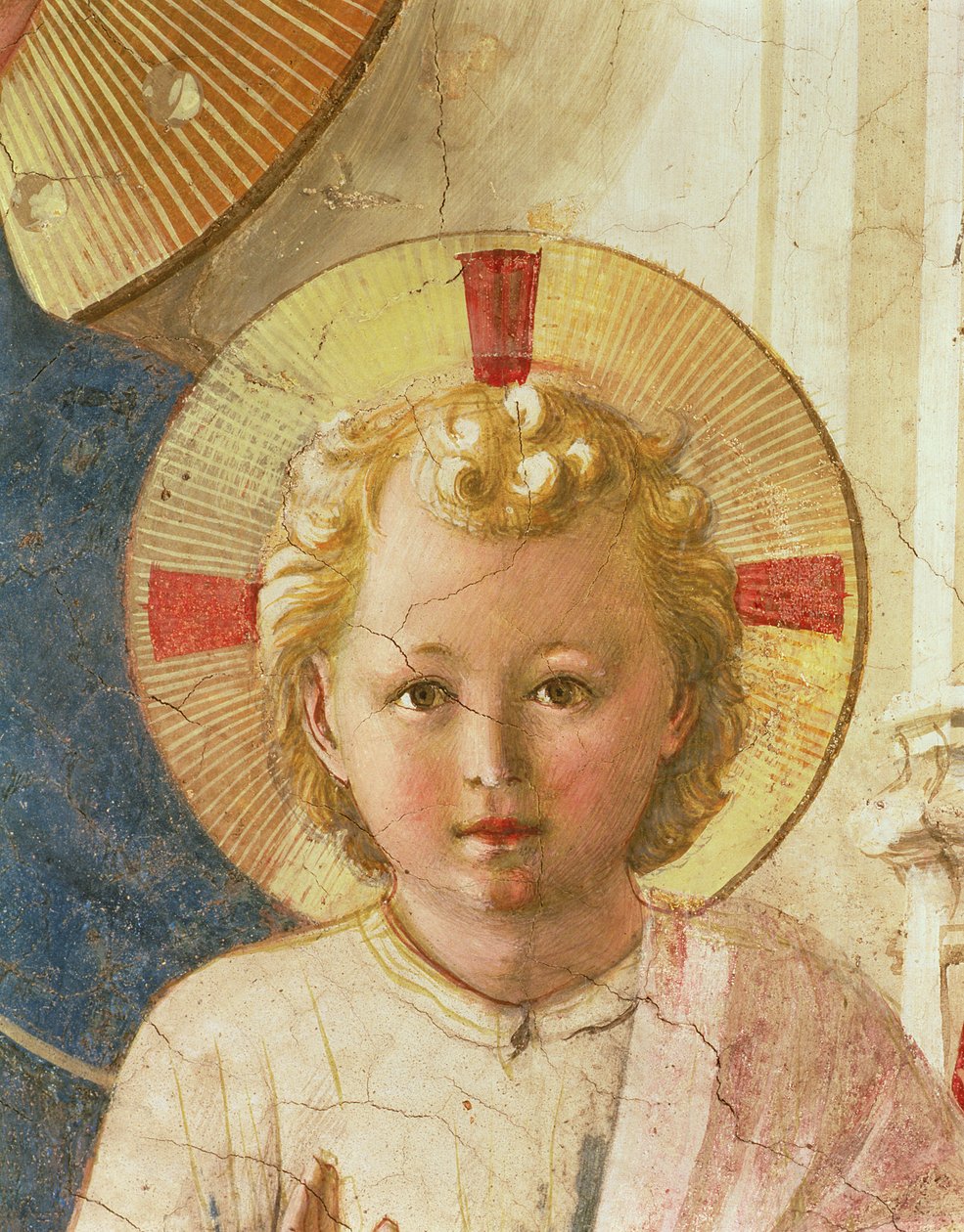Detail Ježíška z Madonna delle Ombre Madonna ze stínů, freska z roku 1450 od Fra Angelico