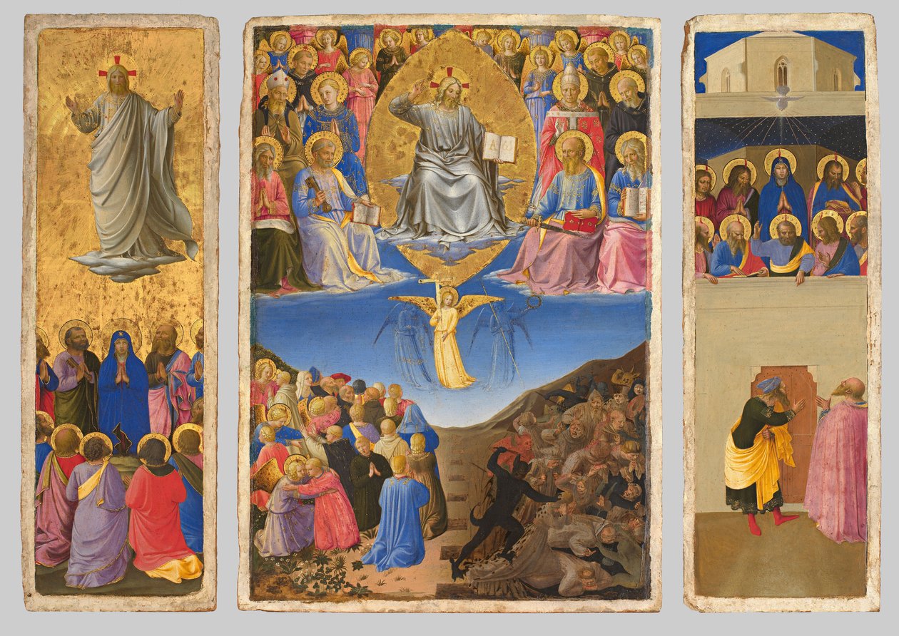 Italsky: Trittico (Ascensione, Giudizio Universale, Pentecoste) Triptych Posledního soudu, Nanebevstoupení a Letnic od Fra Angelico