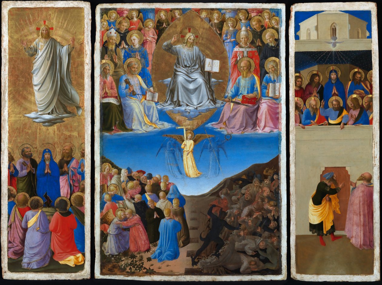 Italsky: Trittico (Ascensione, Giudizio Universale, Pentecoste) Triptych Posledního soudu, Nanebevstoupení a Letnic od Fra Angelico