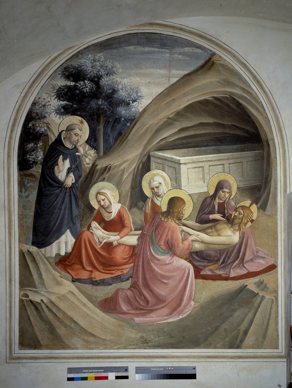 Oplakávání Krista. Freska od Guida di Pietra od Fra Angelico