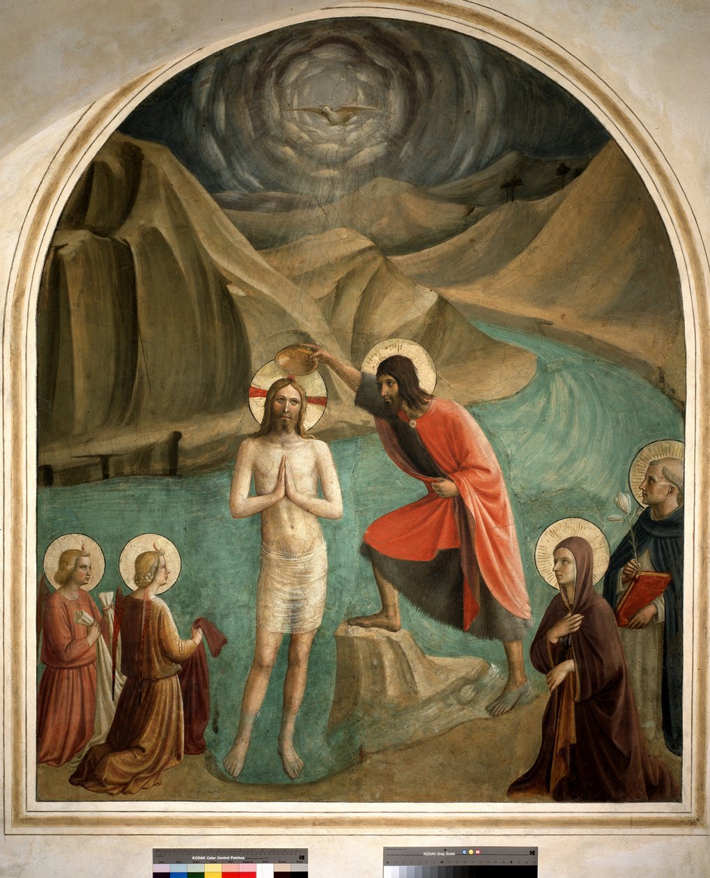 Křest Krista od svatého Jana Křtitele - freska od Guida di Pietra od Fra Angelico