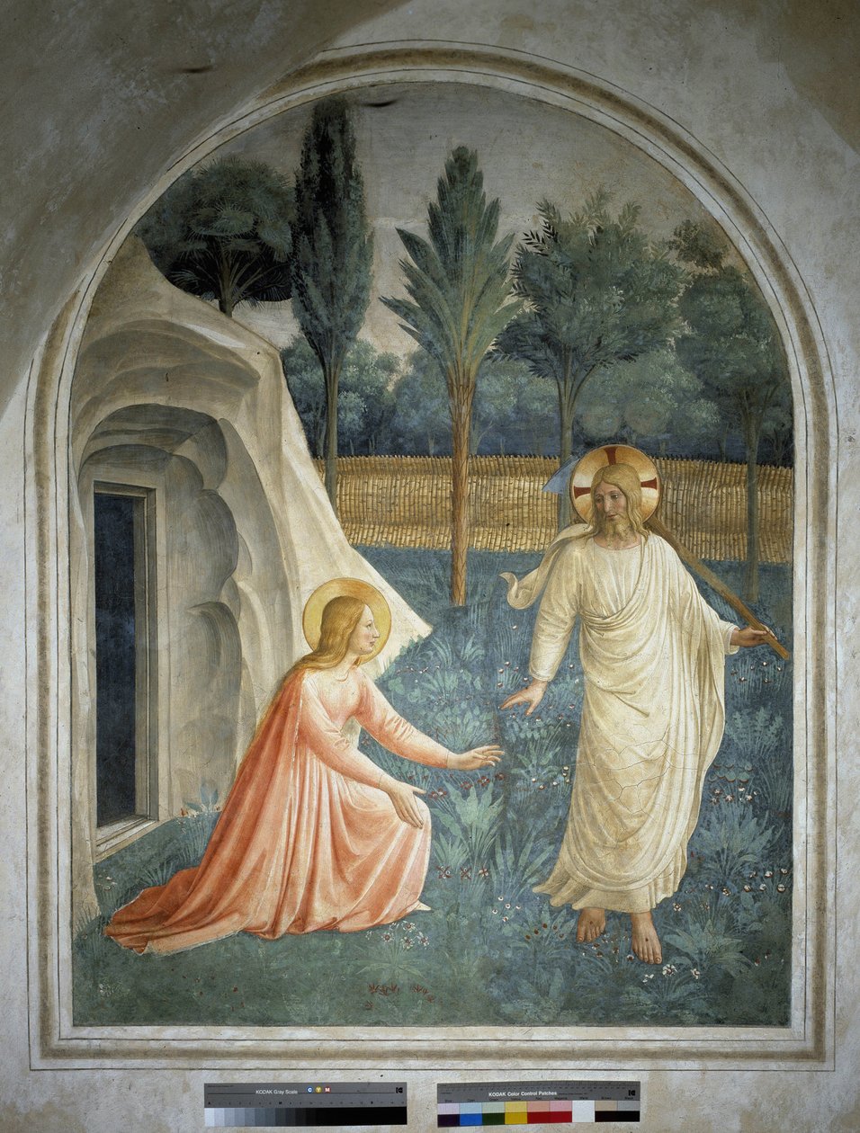 Noli tangere mě. Vzkříšený Ježíš Kristus odmítá, aby se ho svatá Marie Magdalena dotkla Freska od Guida di Pietra od Fra Angelico