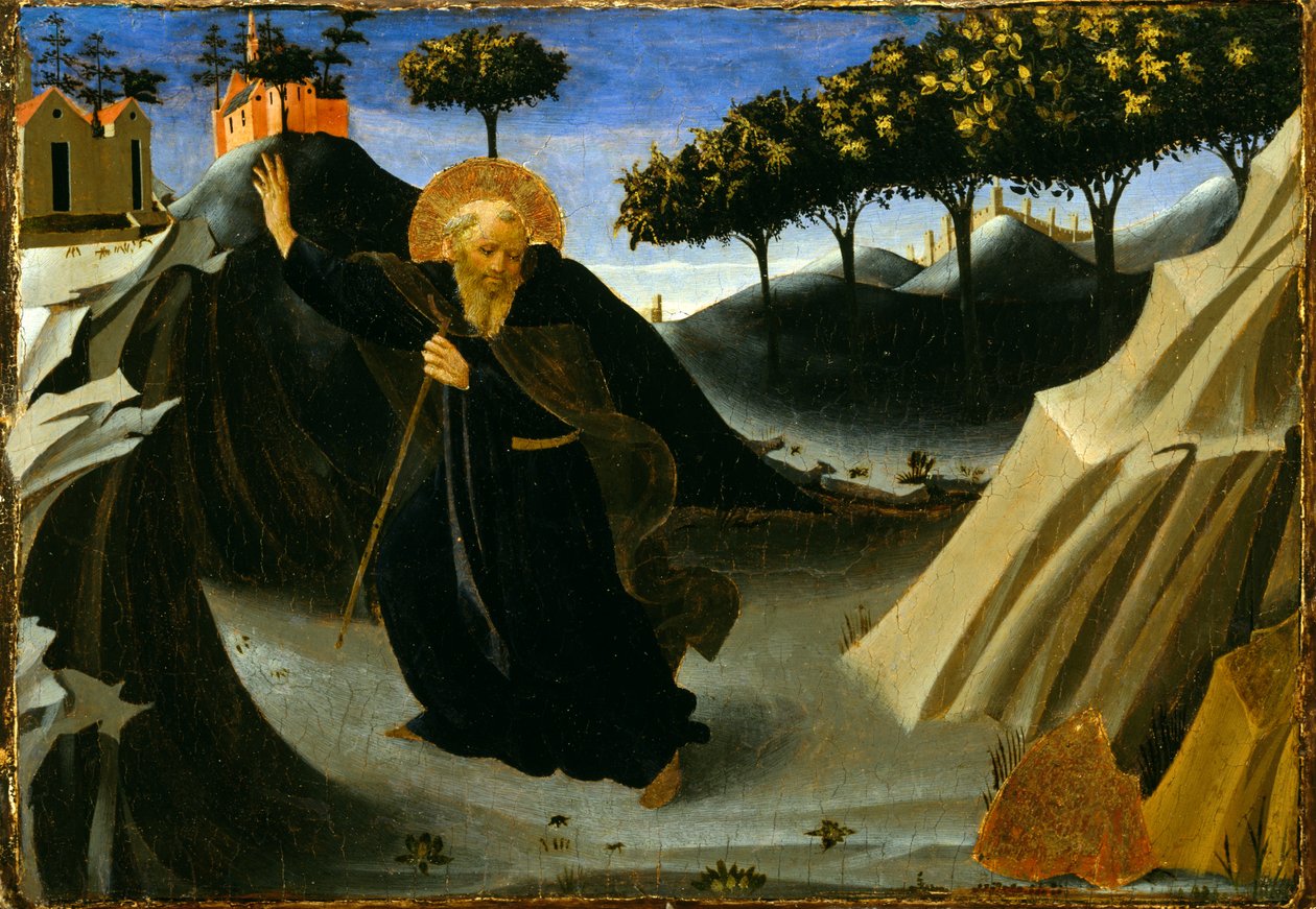 Svatý Antonín se vyhýbá hromadě zlata od Fra Angelico