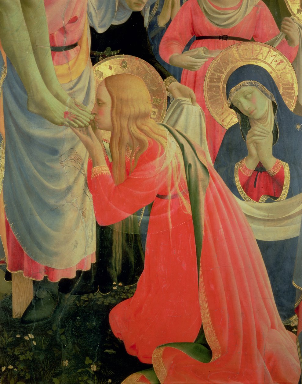 Oltářní obraz Santa Trinita, detail Máří Magdalény, cca 1434 tempera a zlato na papíře od Fra Angelico