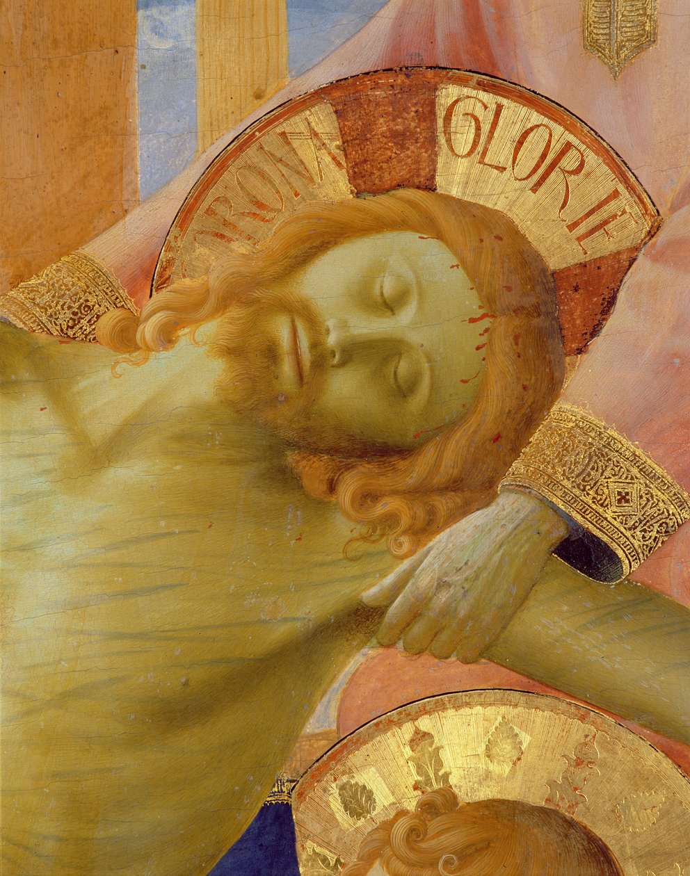 Oltář Santa Trinita, detail hlavy mrtvého Krista, cca 1434 tempera a zlato na panelu od Fra Angelico