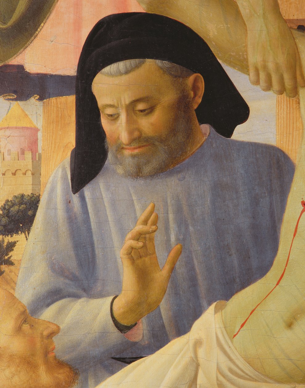 Santa Trinita, detail Josefa z Arimathaea, cca 1434 tempera a zlato na panelu od Fra Angelico